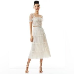 Alice + Olivia Kenya Gathered Tiered MIDI Skirt